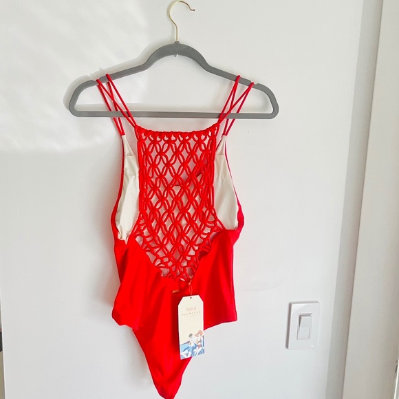 Palmacea Swimwear Nilo Red Macrame One Piece Swimsuit  Size M NWT - Picture 3 of 16